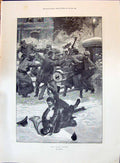 Old 1896 Rival Waits Music Men Fighitng Snow Scene Winter Walk Lady U Victorian