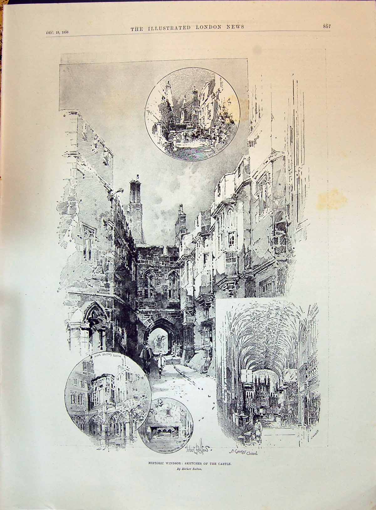 Old 1896 Windsor Castle London Moated Grange Haunting Scene Birds Arc Victorian