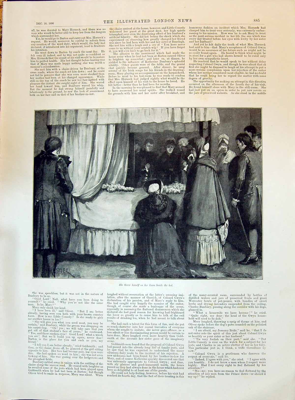 Original Old Antique Print 1896 Funeral Scene Mourners People Cfin Scene Prnit