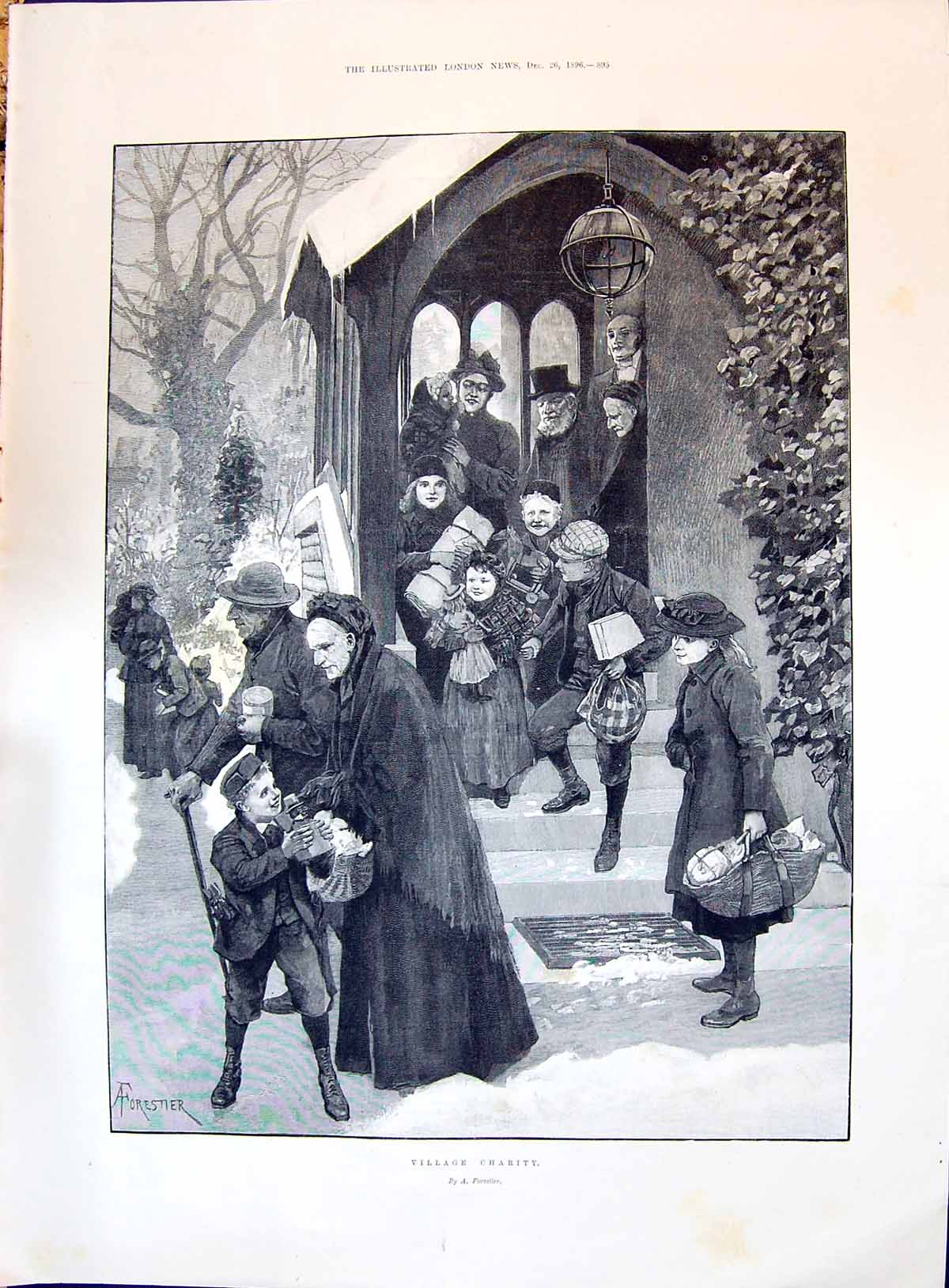 Old 1896 Village Charity Church Poor Children Christmas Marketer Lady Victorian