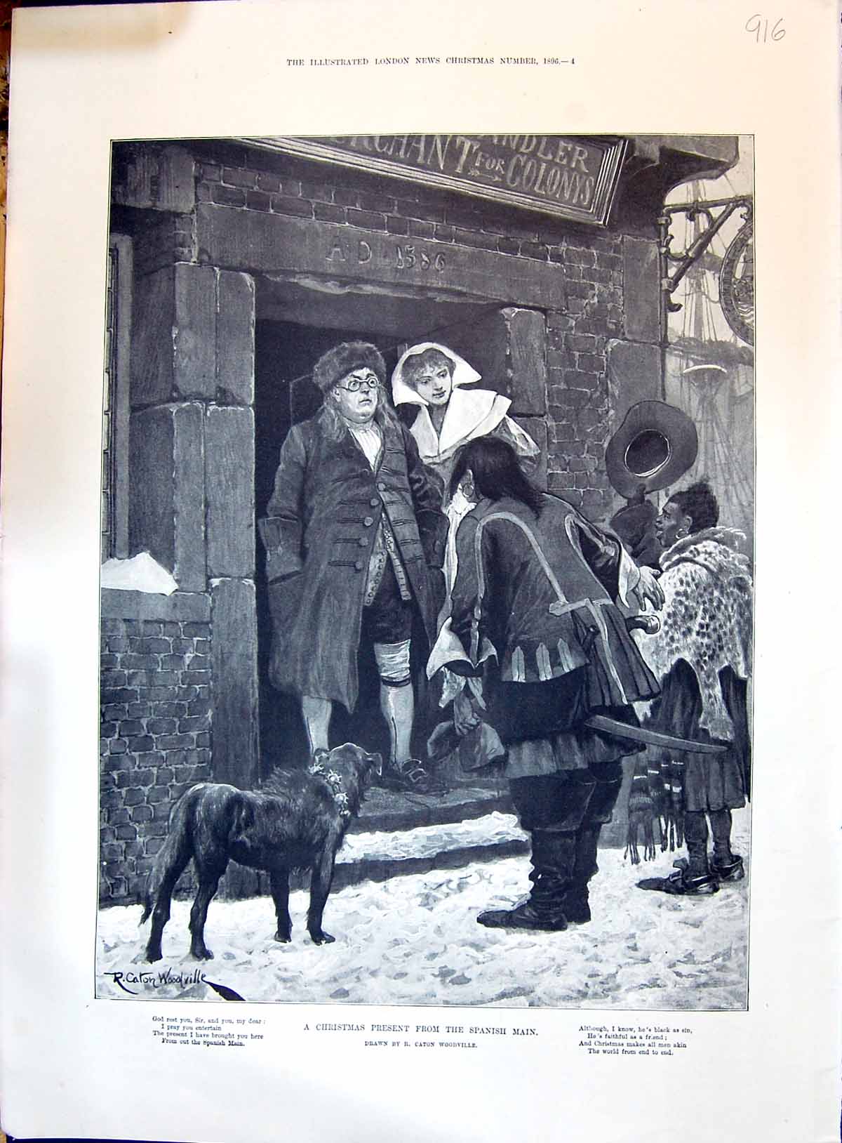 Old 1896 Christmas Present Spanish Main Shop Doorway Street Scene Woo Victorian
