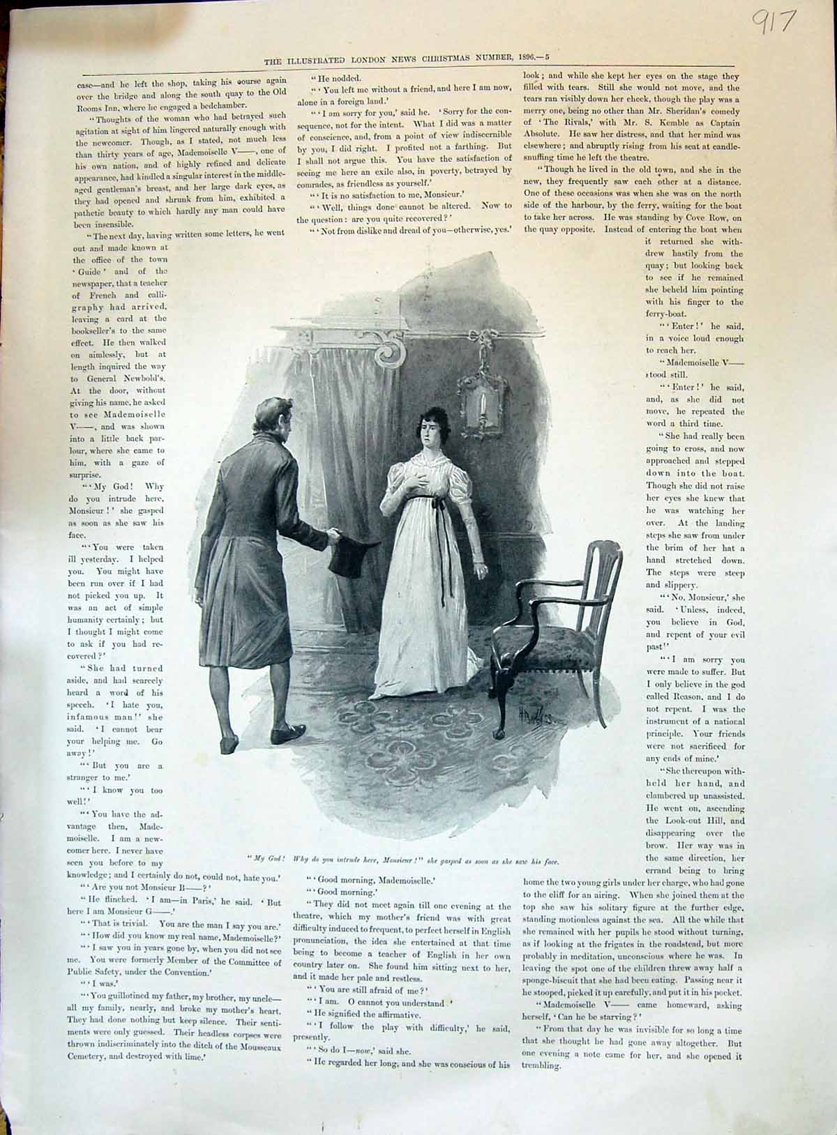Original Old Antique Print 1896 Lady Man Top Hat Chair Dressing Room Monsieur