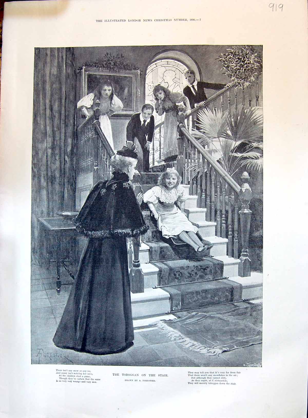 Old 1896 Toboggan Stairs Children Playing White Hart Inn Lady Transpo Victorian
