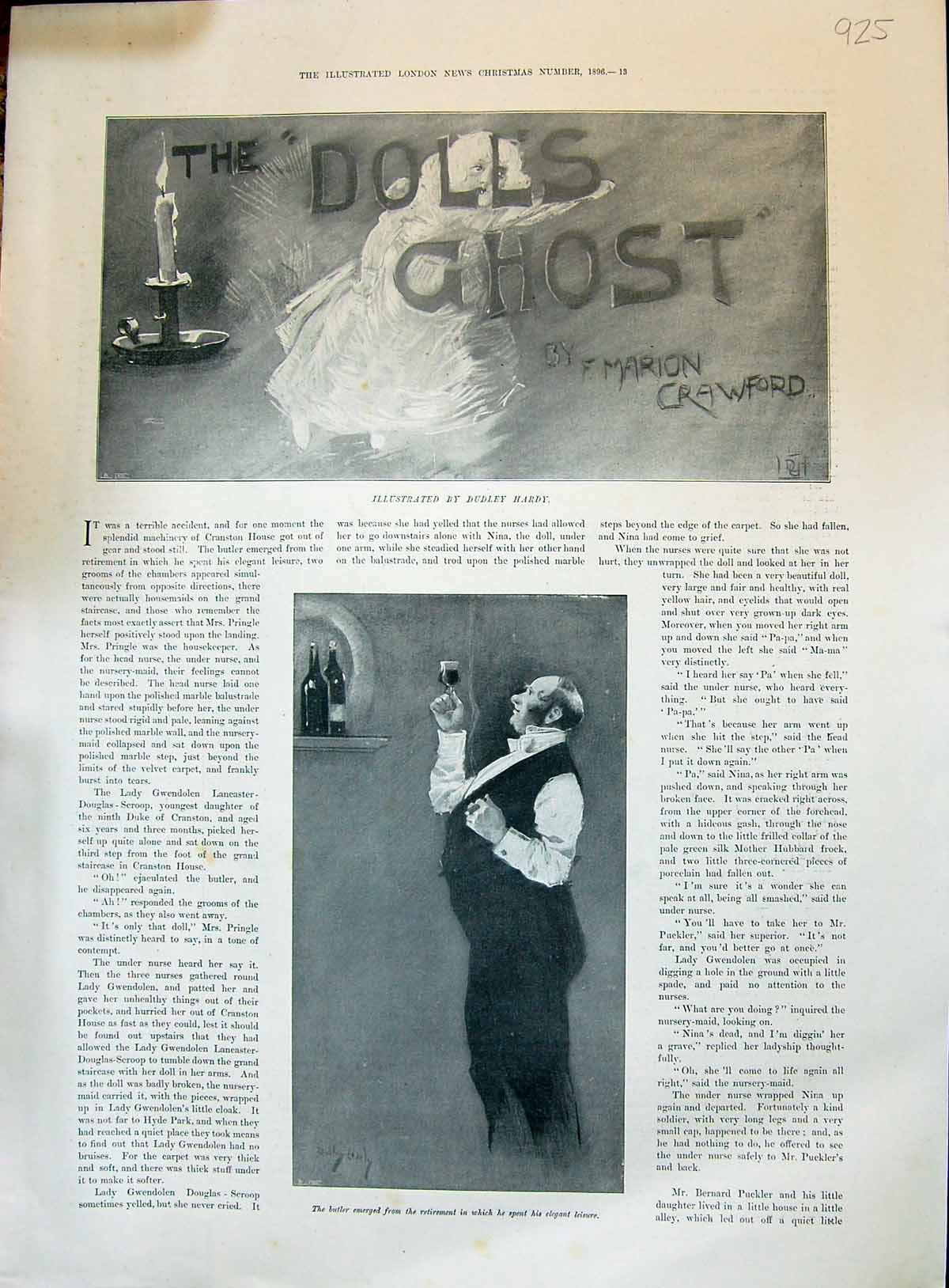 Old Print 1896 Dolls Ghost Man Bulter Wine Glass Puckler Nina Manufacture 19th