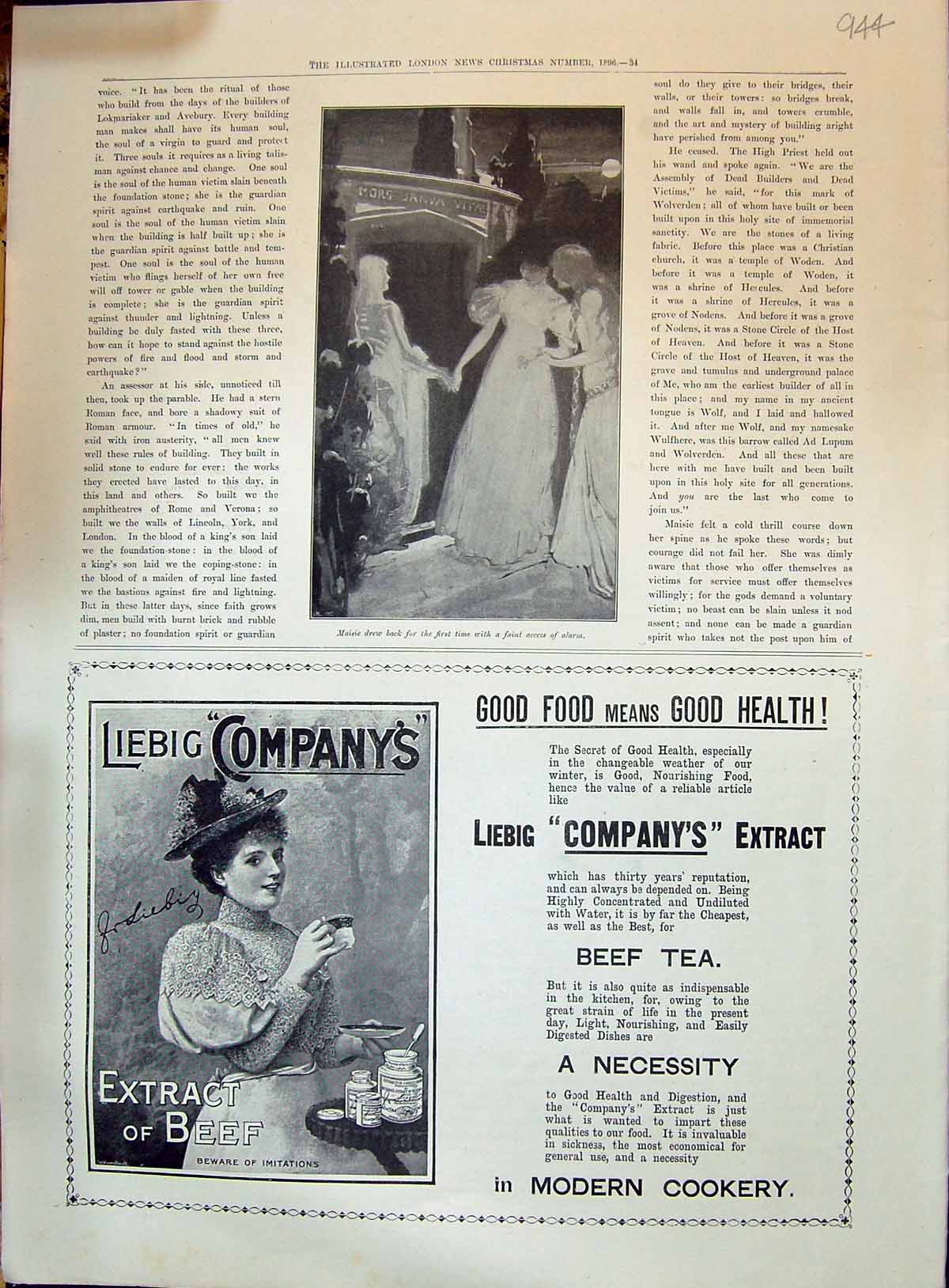 Antique Old Print 1896 Liebig Company Extract Beef Ladies Mors Janva Vitae 19th