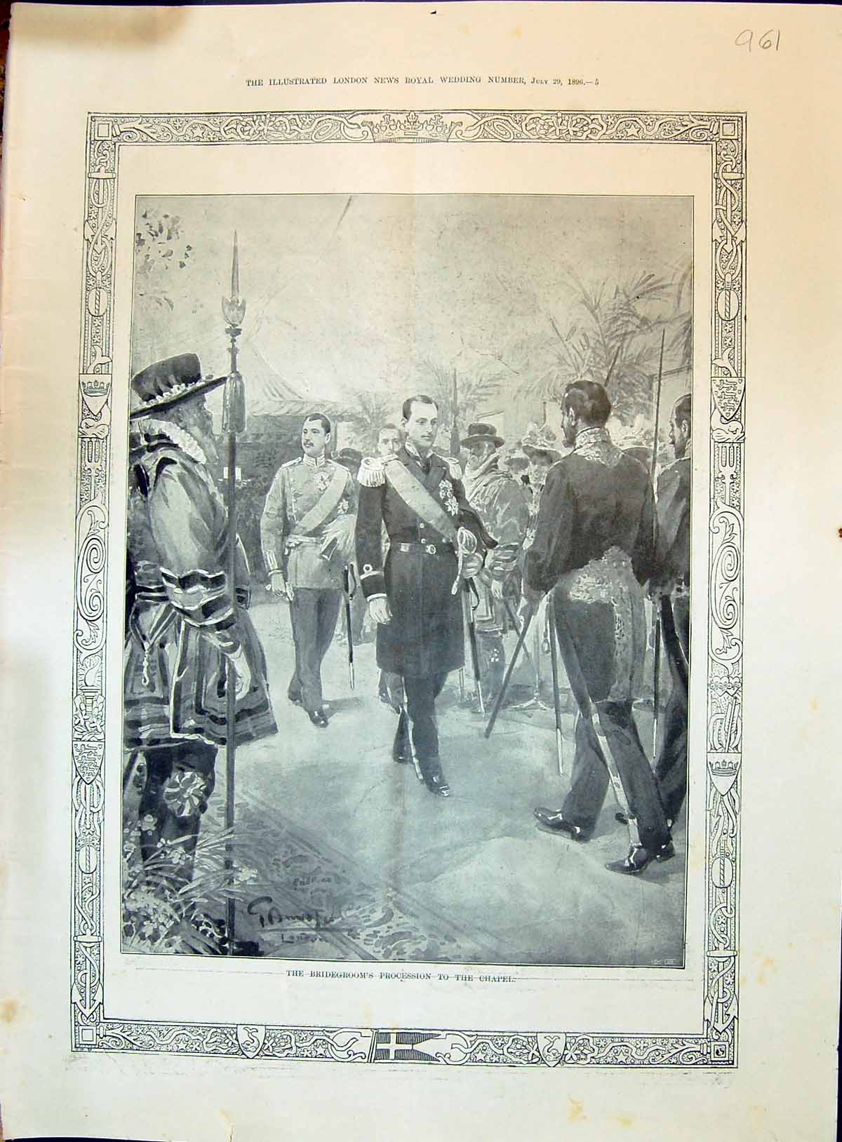 Old Antique Print 1896 Royal Bridegroom Procession Chapel Bride Wedding 19th