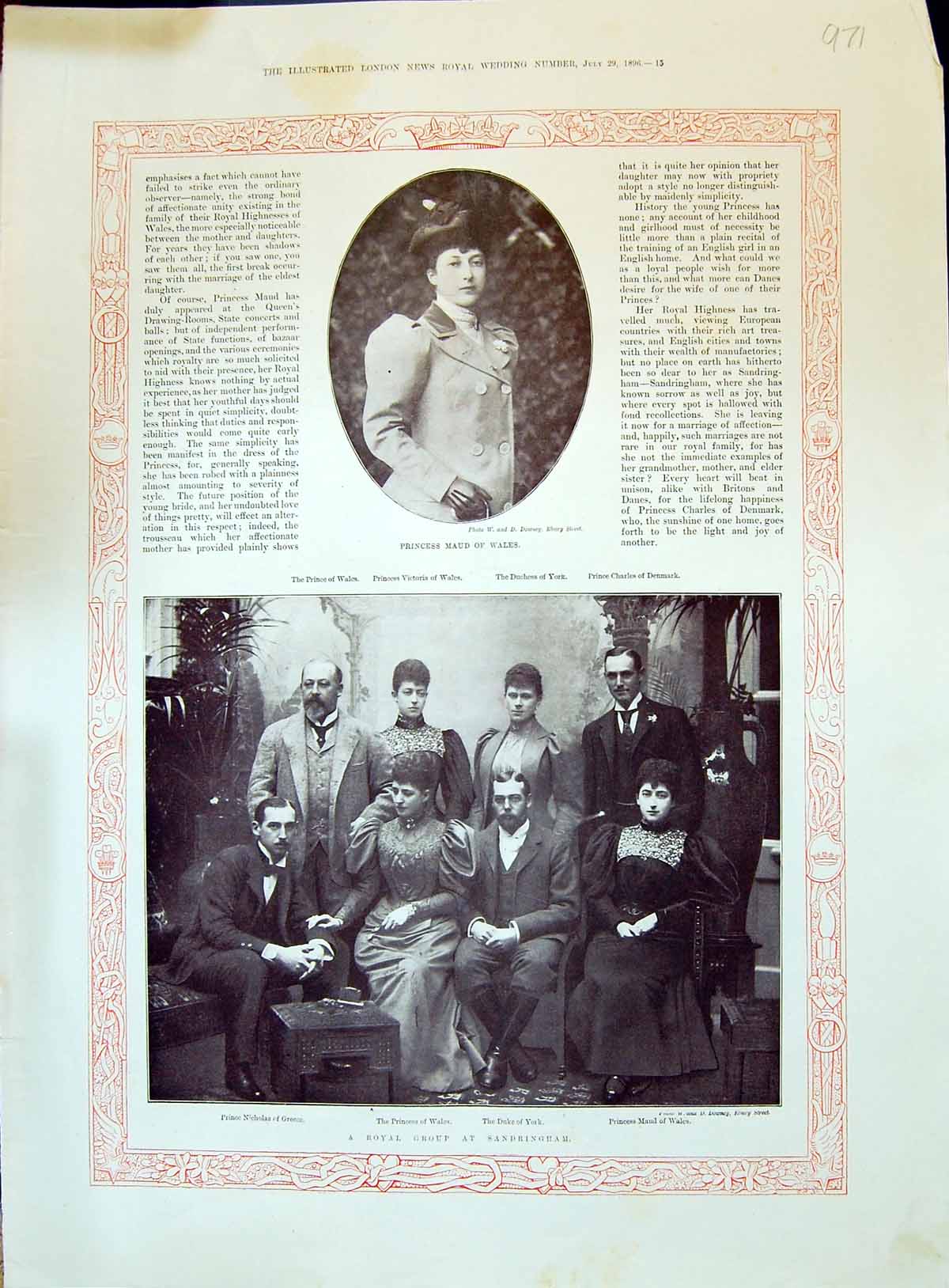 Old 1896 Princess Maud Wales Duchess York Sandringham Nicholas Greece Victorian