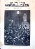 Antique Old Print 1897 New Year'S Eve Steps St. Pauls Cathedral Crowd Statue
