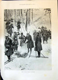 Old 1897 German Infantry Exercise On Snow-Shoes Forestier Outdoor Sce Victorian
