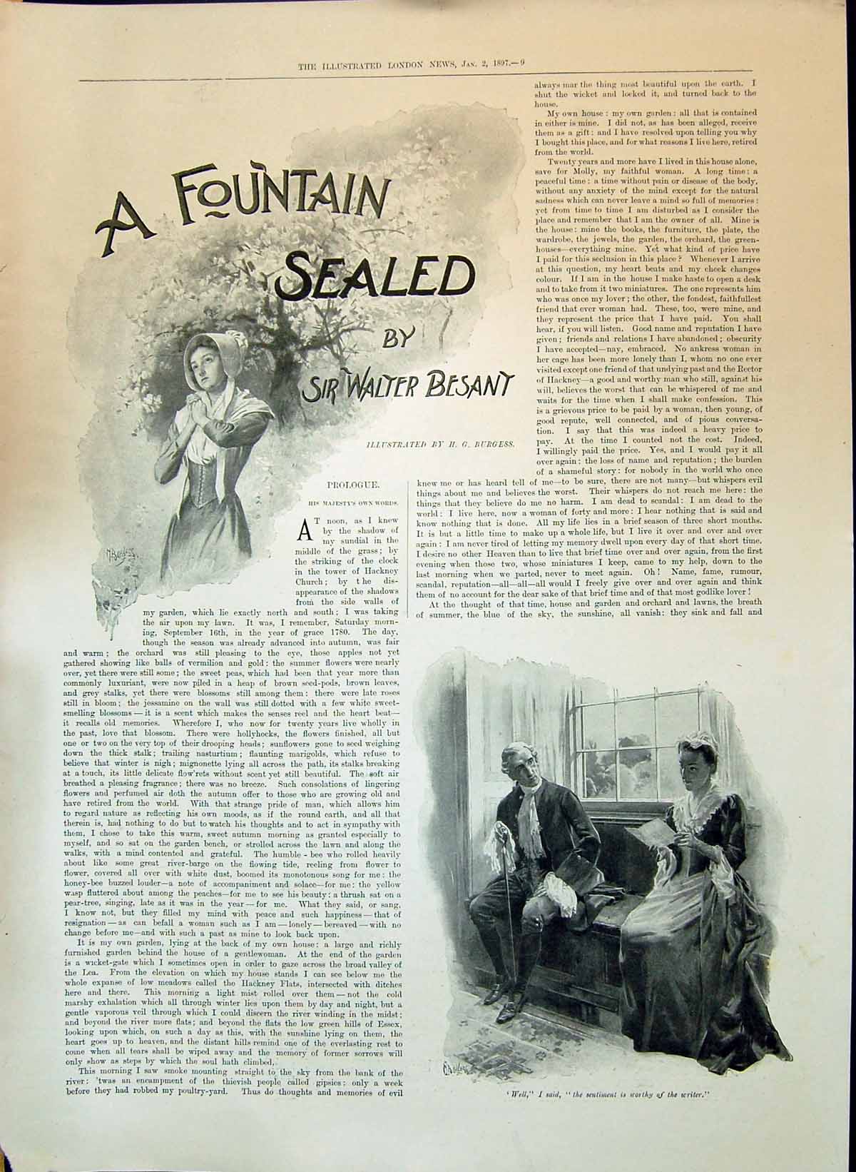 Old 1897 Fountain Sealed Sir Walter Besant Story Illustration Burgess Victorian