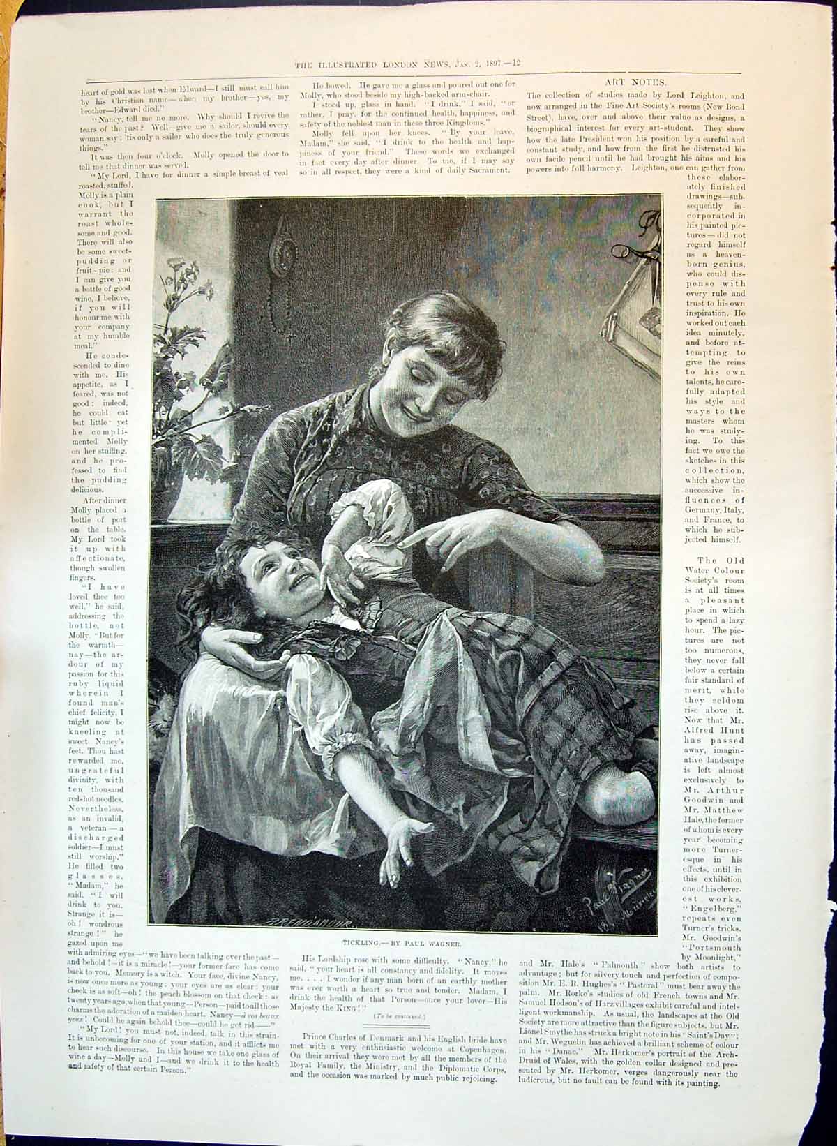 Old 1897 Tickling Woman Young Girl Paul Wagner Woman Man Dinner Illus Victorian