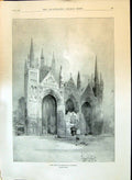 Old Antique Print 1897 West Front Peterborough Cathedral Herbert Railton 19th