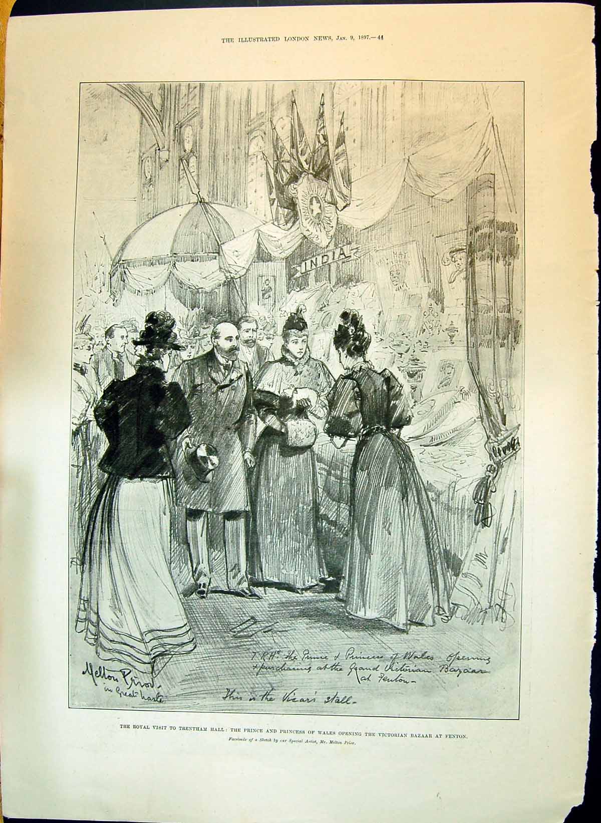 Old Antique Print 1897 Prince Princess Wales Bazaar Fenton Warwick Vase M 19th