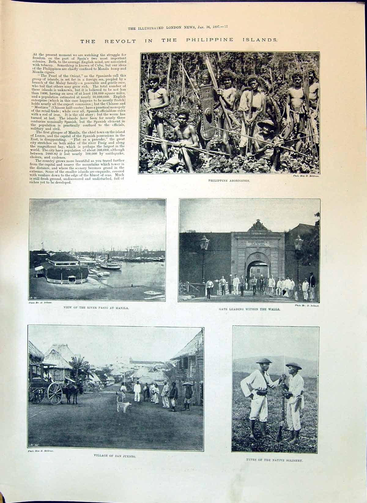 Old 1897 Philippine Islands Aborigines River Pasig San Juento Thompson W 19th