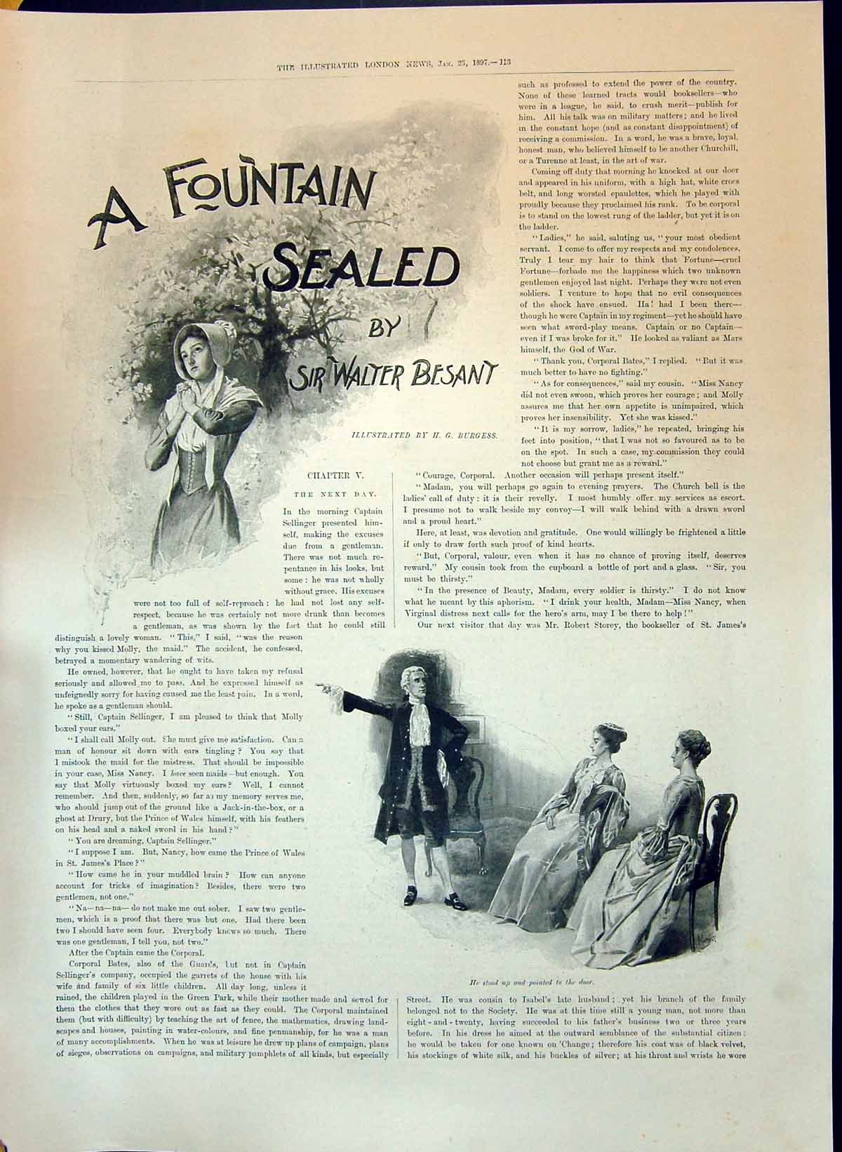 Old 1897 Fountain Sealed Sir Walter Besant Illustration Story Burgess Victorian