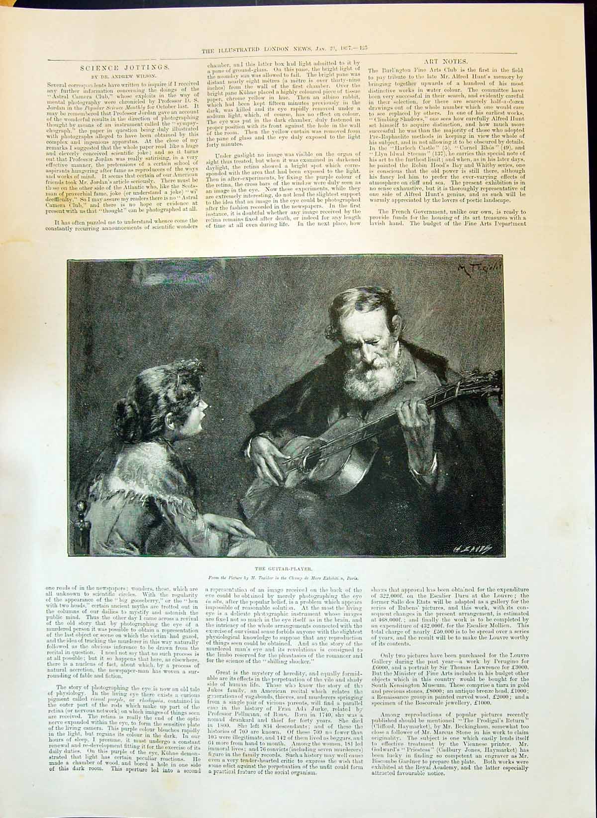 Old Antique Print 1897 Guitar-Player Woman Man Indoor Scene Texidor Paris 19th
