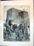 Antique Old Print 1897 Parsee Funeral Outdoor Scene Vultures Birds Woodville