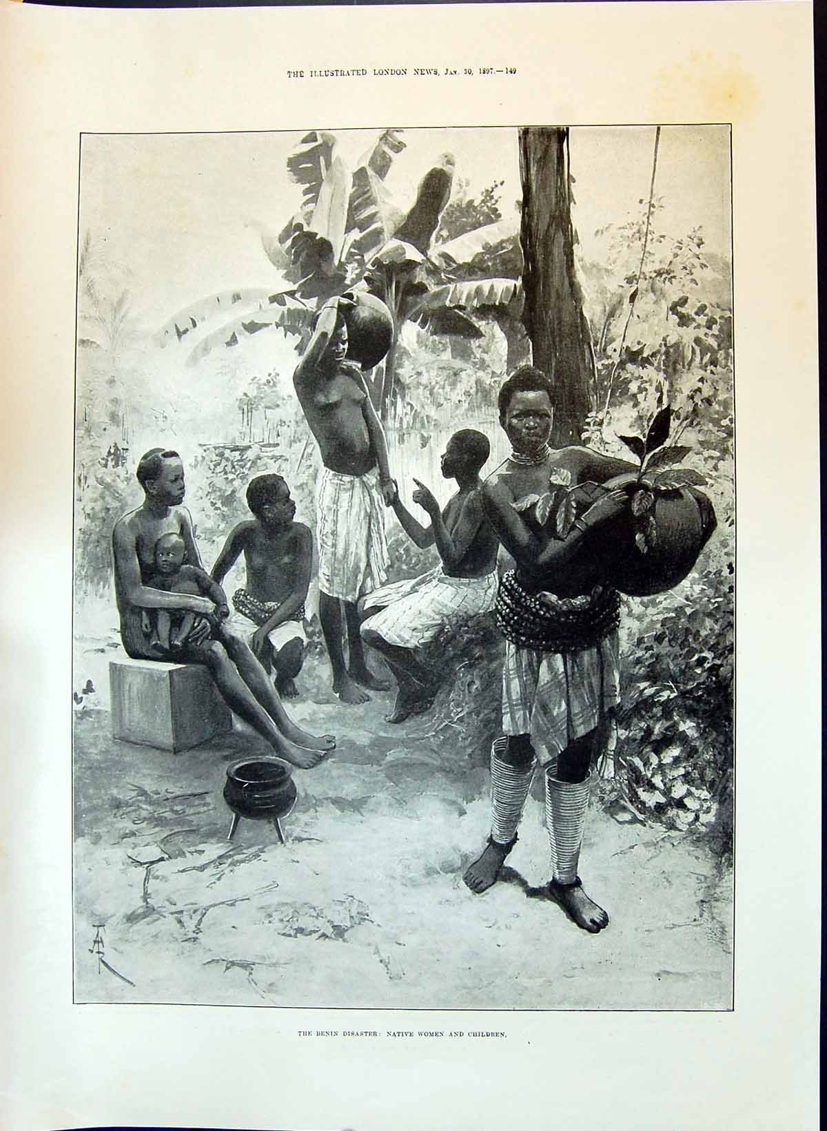Old 1897 Benin Disaster Native Women And Children Cuban Rebellion Reb Victorian