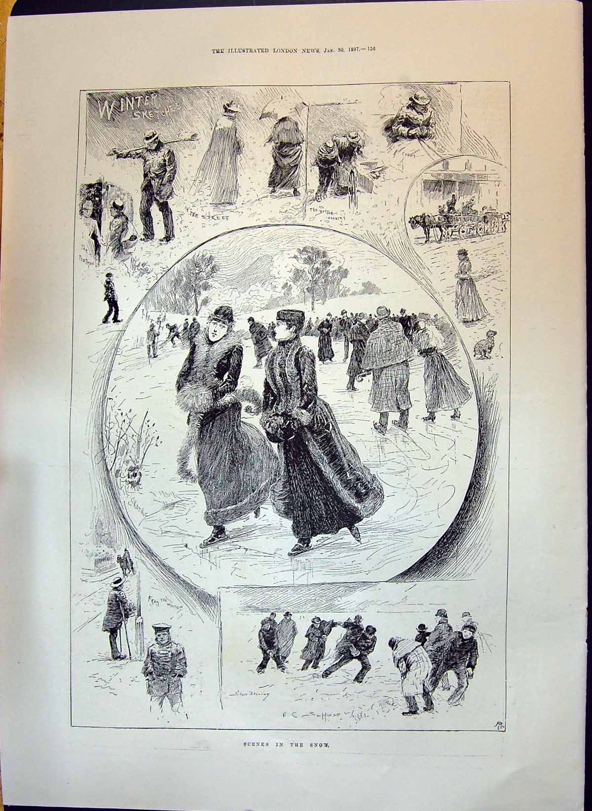 Old 1897 Scenes In The Snow Winter Sketches Late Sir Isaac Pitman Int Victorian