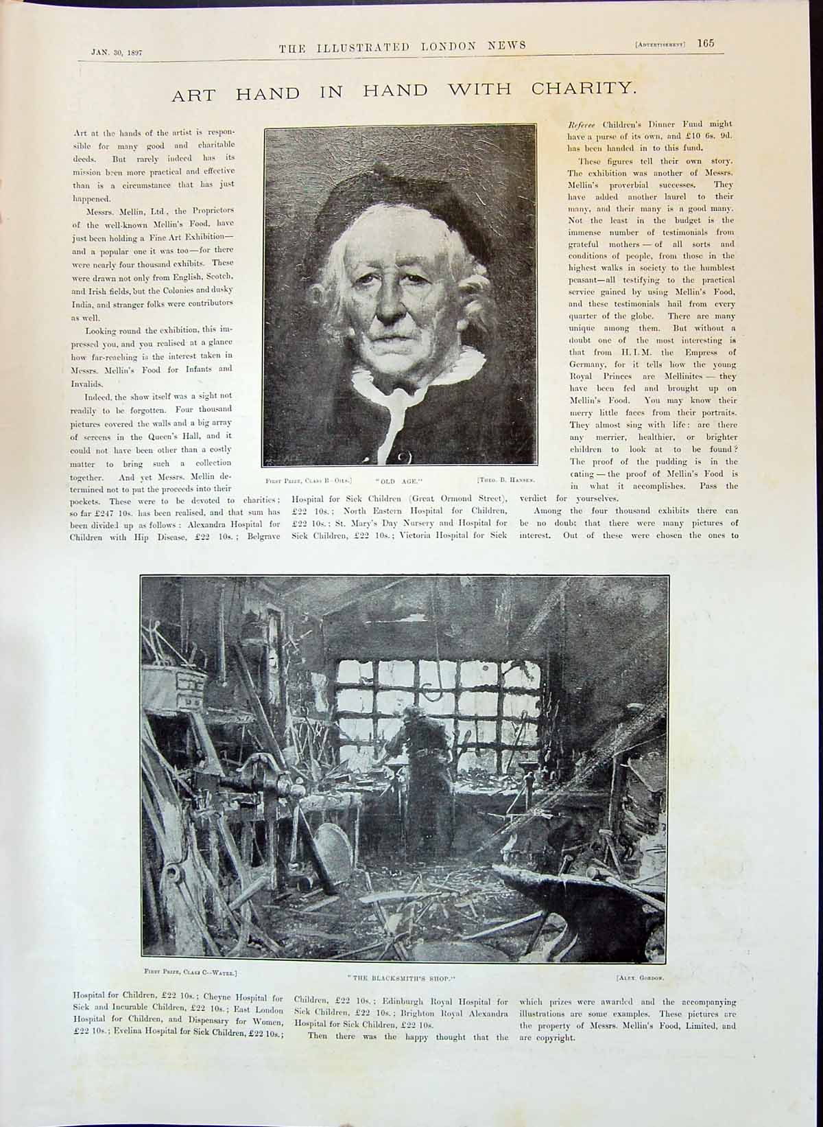 Antique Print 1897 Art Hand With Charity Age Oils Hansen Blacksmith'S Shop 19th