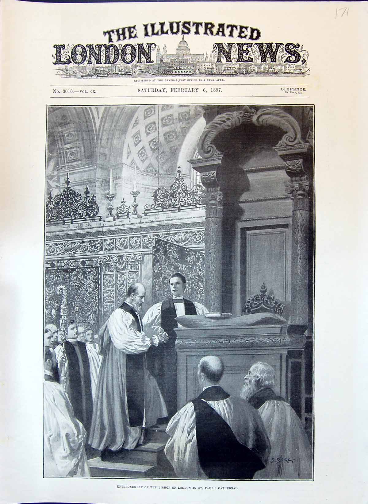 Original Old Antique Print 1897 Enthronement Bishop London St. Paul'S Cathedral