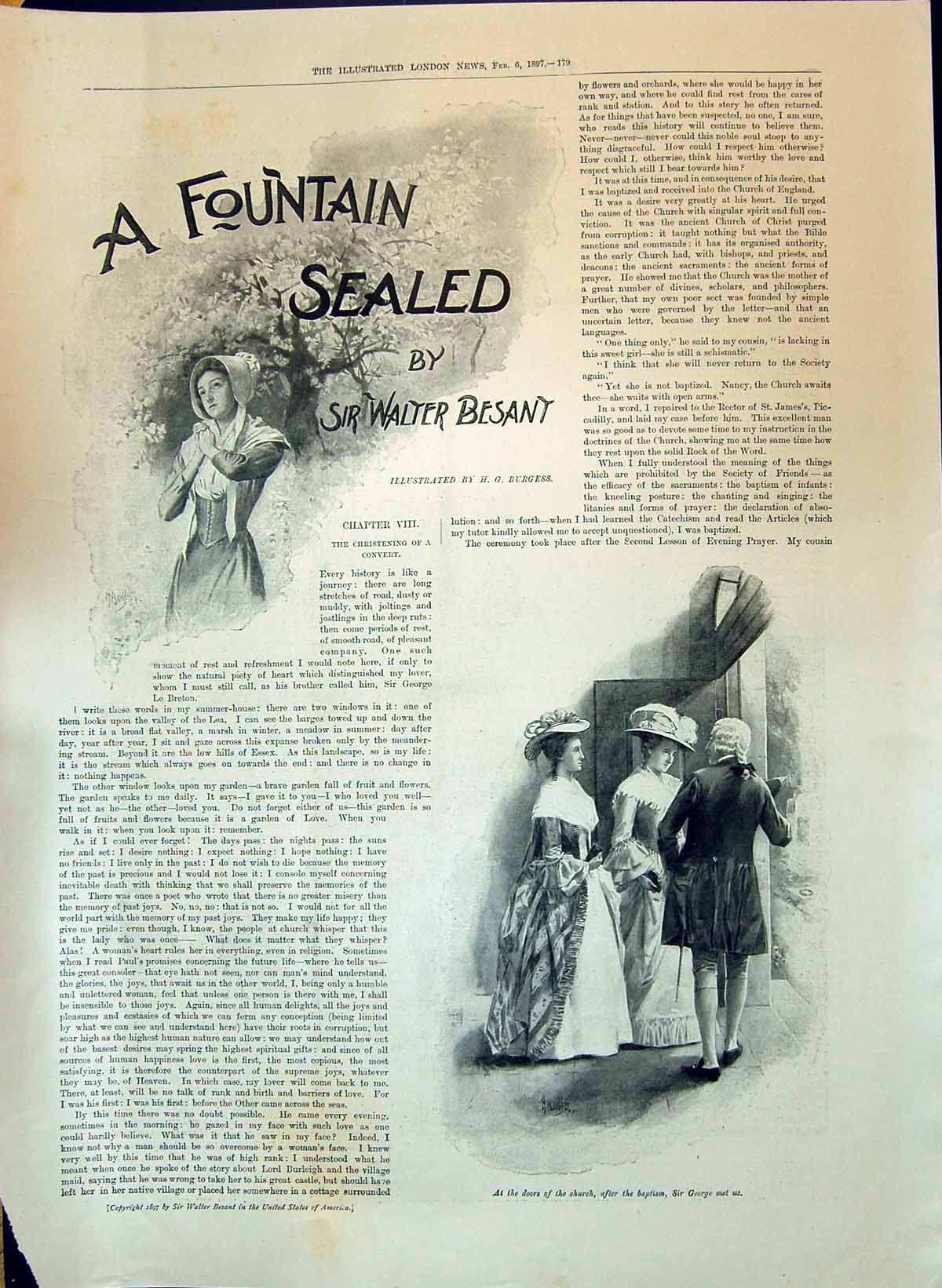 Old 1897 Fountain Sealed Sir Walter Besant Illustration Story Burgess Victorian