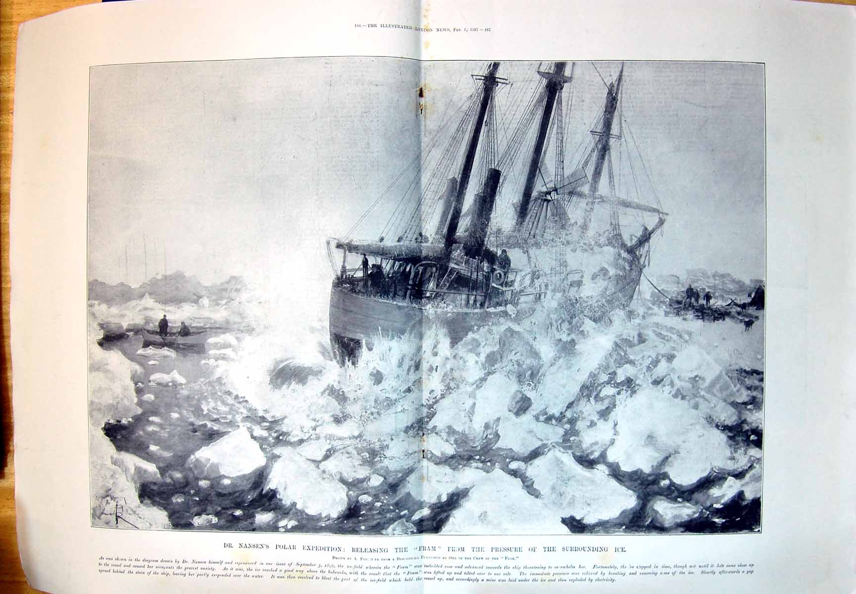 Old 1897 Nansen Polar Expedition Releasing Fram From Pressure Surround Victorian