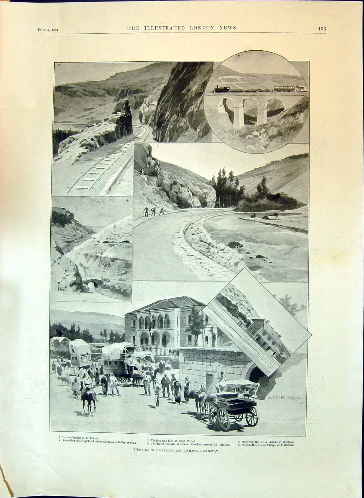 Old 1897 Beyrout Damascus Railway Views River Barada Mallakah Village Victorian