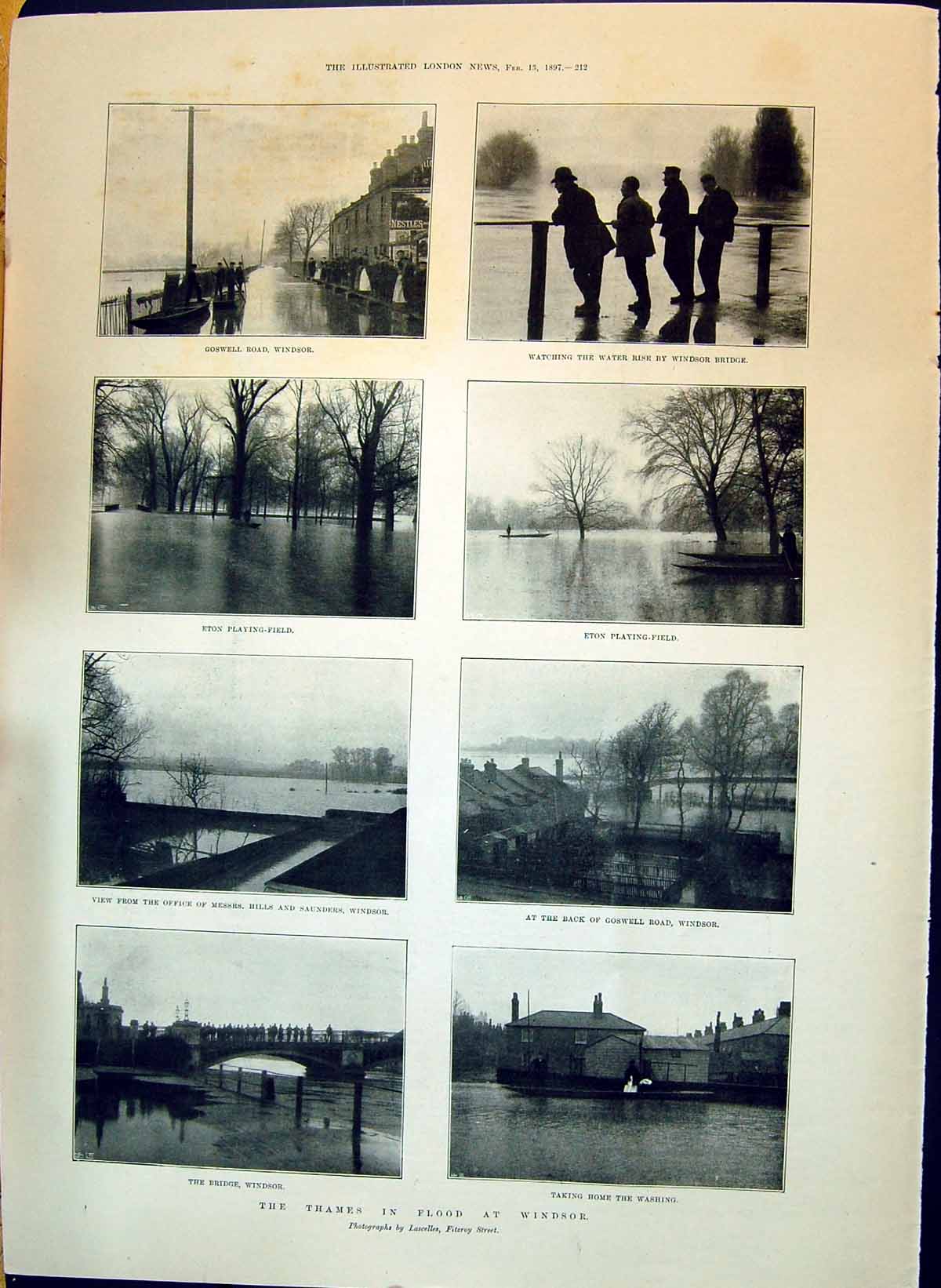 Print 1897 Thames Flood Windsor Bridge Goswell Road Eton Playing-Field Woods
