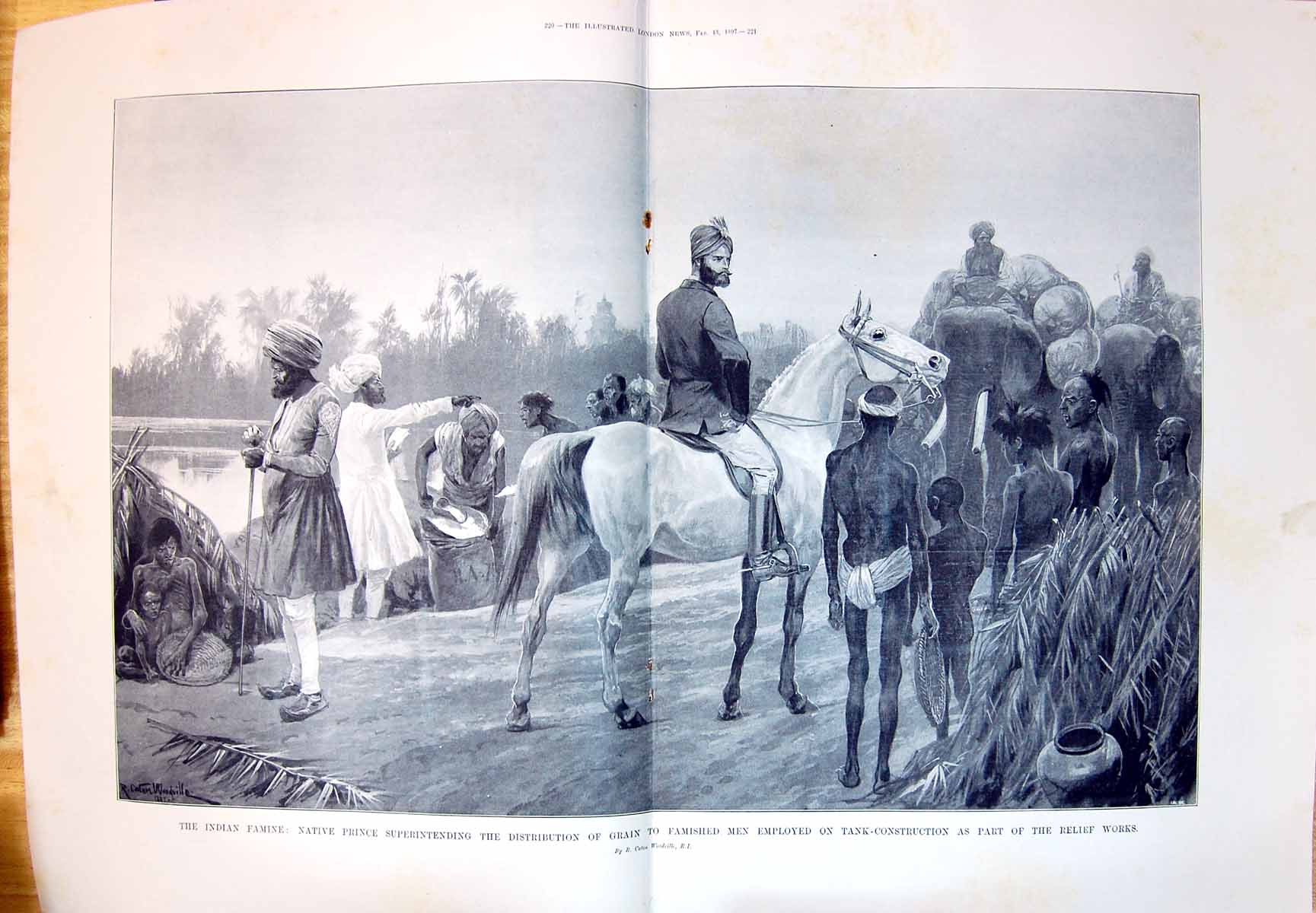 Old 1897 Indian Famine Prince Grain Distribution Famished Men Tank Co 19th