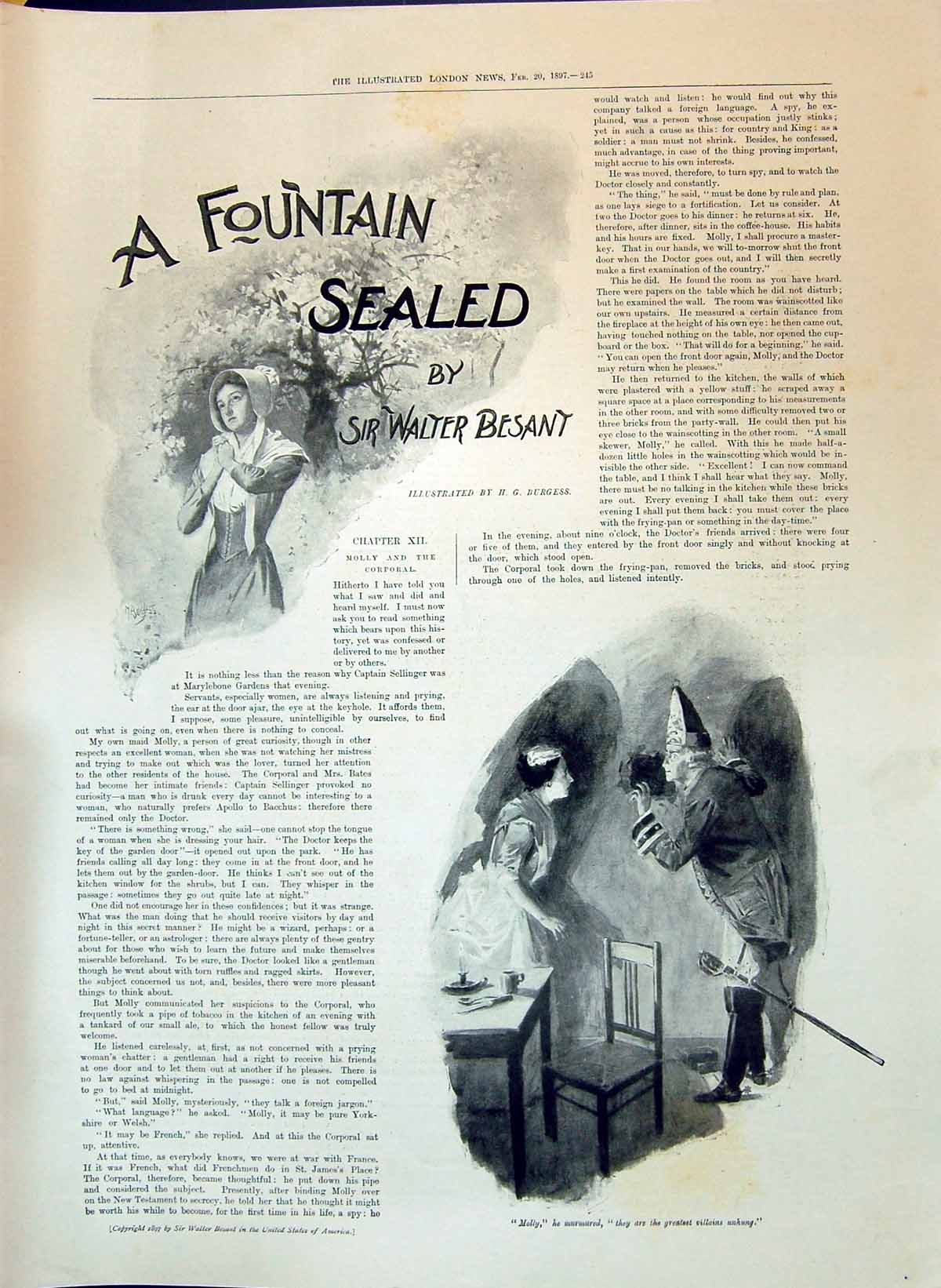 Old 1897 Fountain Sealed Sir Walter Besant Illustration Story Burgess Victorian