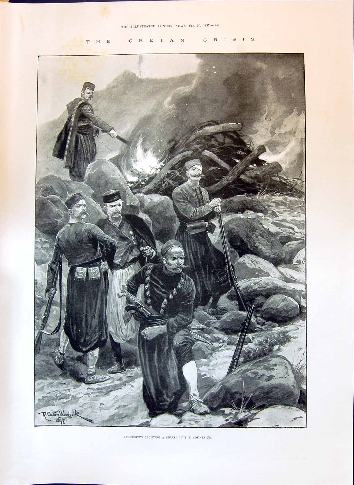 Old 1897 Cretan Crisis Insurgents Lighting Signal Mountain Fort Paleo Victorian