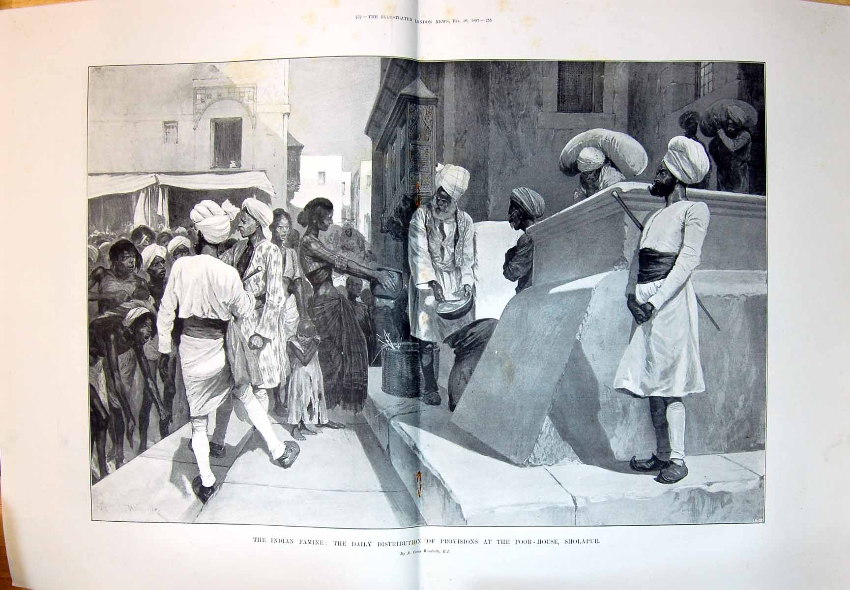 Old Print 1897 Indian Famine Daily Distribution Provisions At Poor House 19th