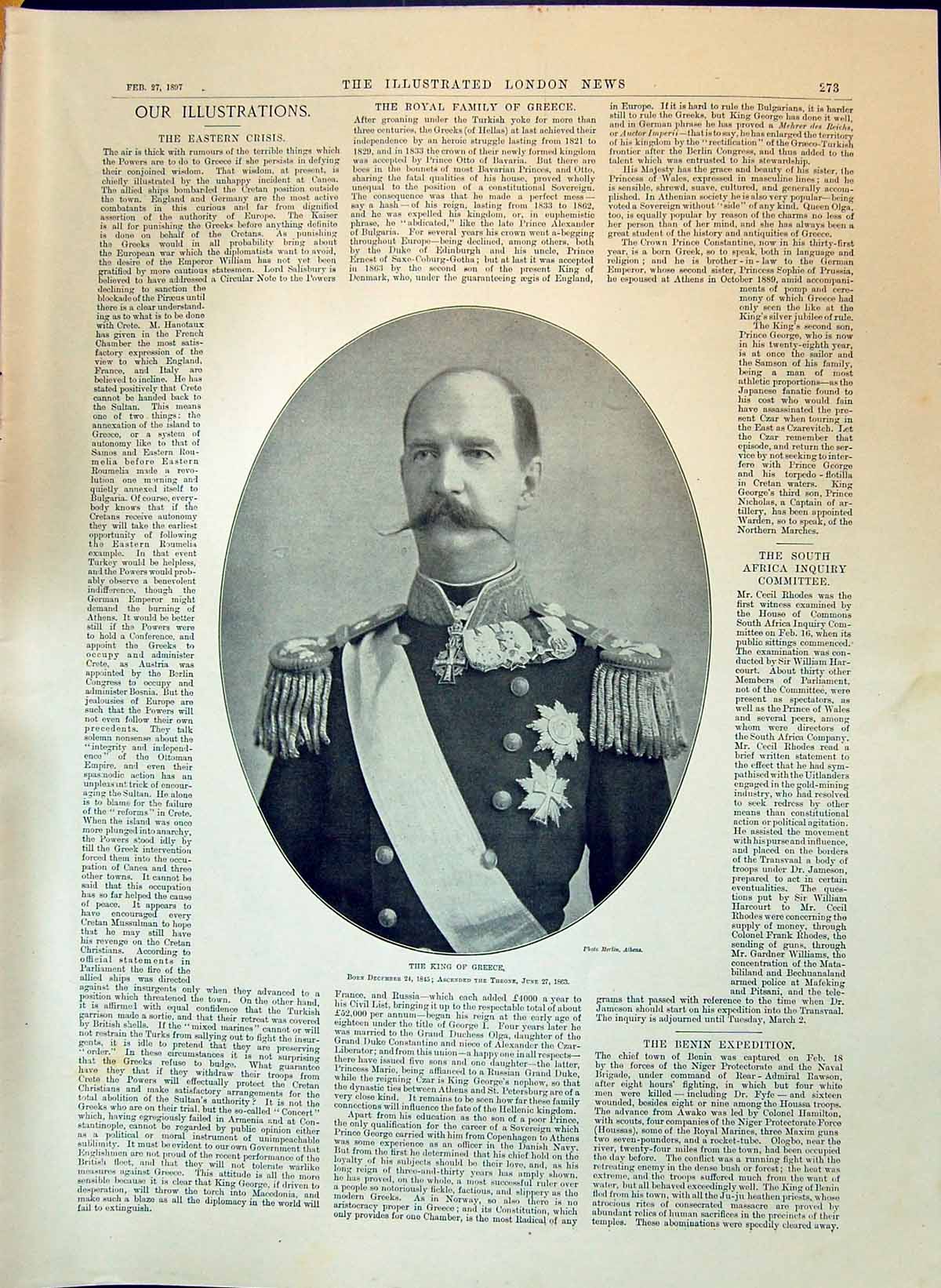 Old 1897 King Greece Portrait Playhouses New Savoy Opera Theatre His Victorian