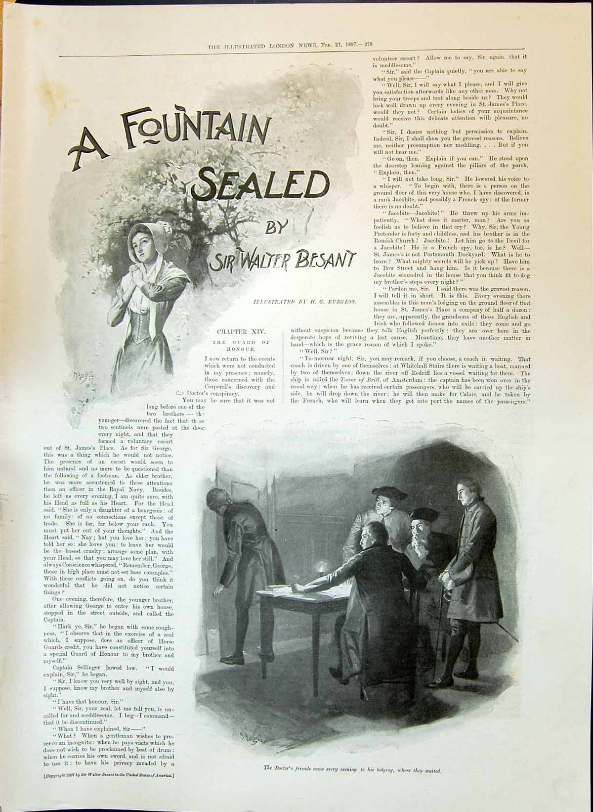 Old 1897 Fountain Sealed Sir Walter Besant Illustration Story Burgess Victorian