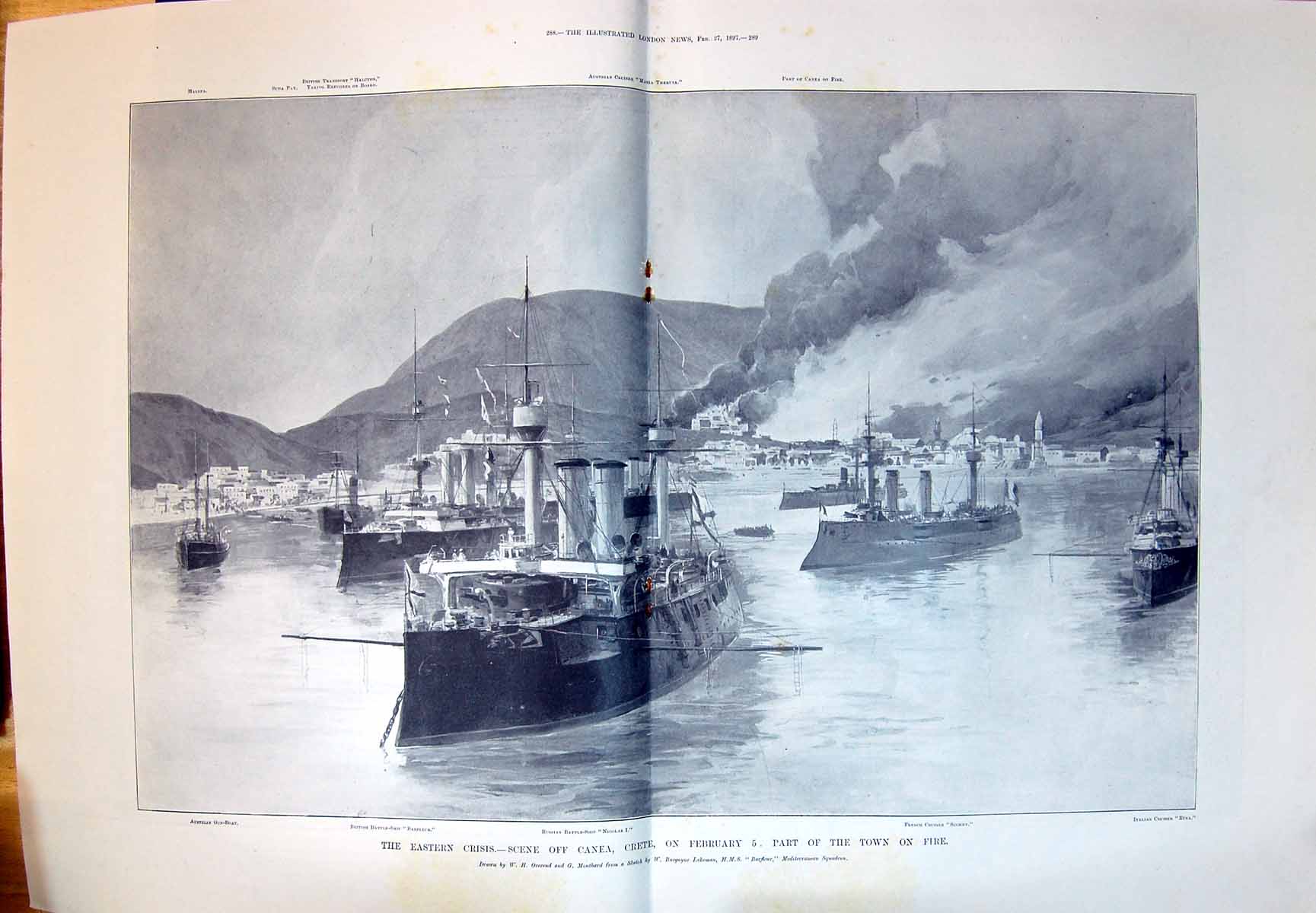 Old 1897 Eastern Crisis Canea Crete Town Fire Maria Therusa Halcyon H 19th