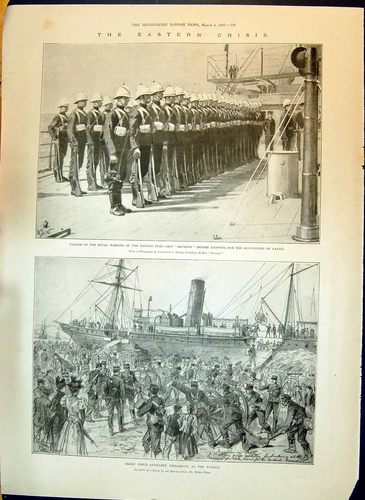Old 1897 Crisis Royal Marines Parade Revenge Ship Greek Field-Artille Victorian