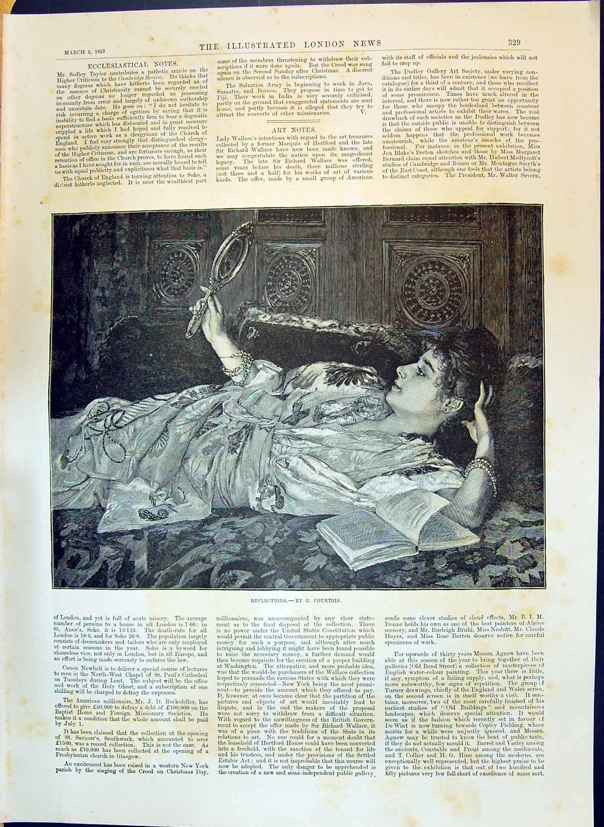 Original Old Antique Print 1897 Reflections Courtois Beautiful Woman Indoor