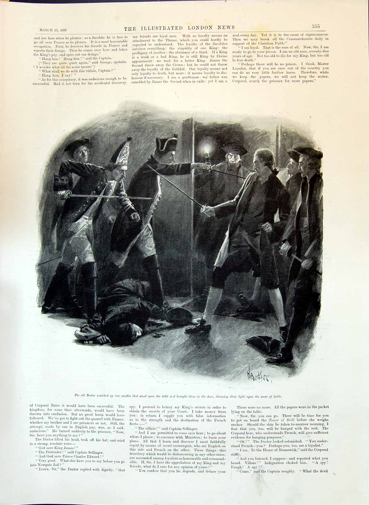 Old 1897 Men Sword Battle Illustration Queen'S Residence Cimiez Excel Victorian