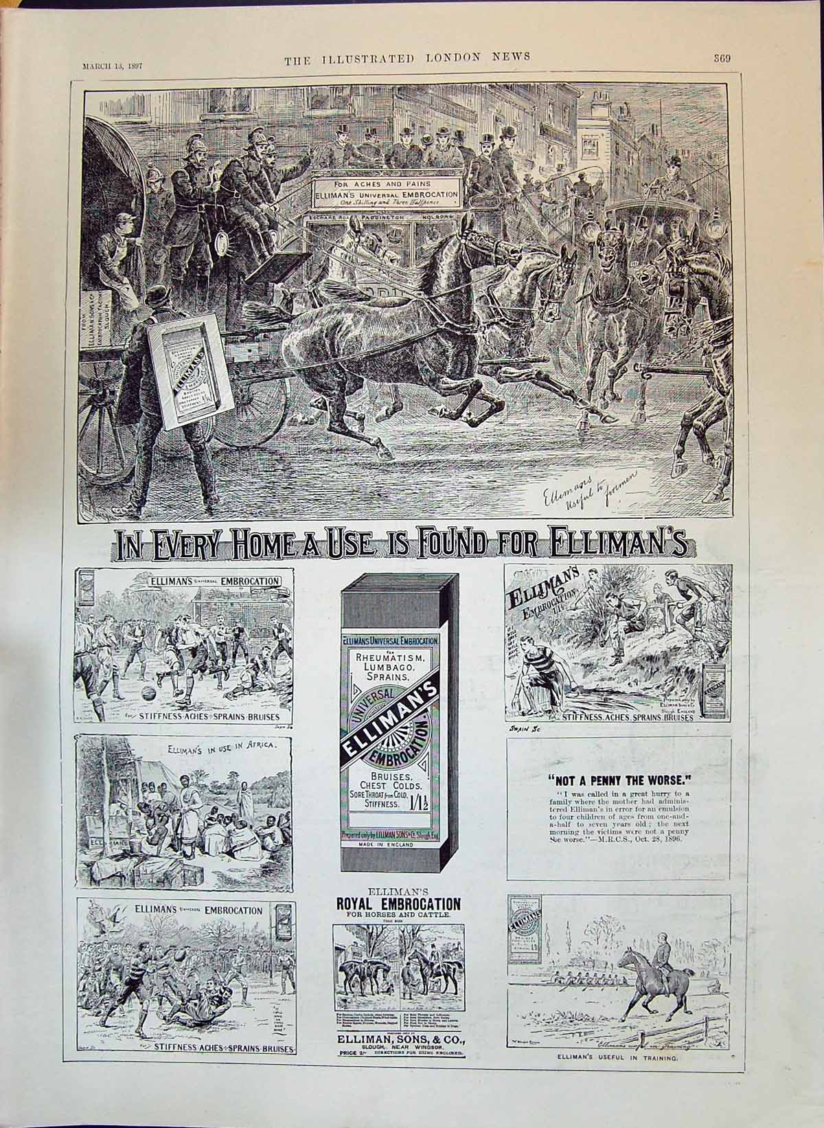 Old 1897 Elliman'S Royal Embrocation Advertisement Use In Every Home Victorian
