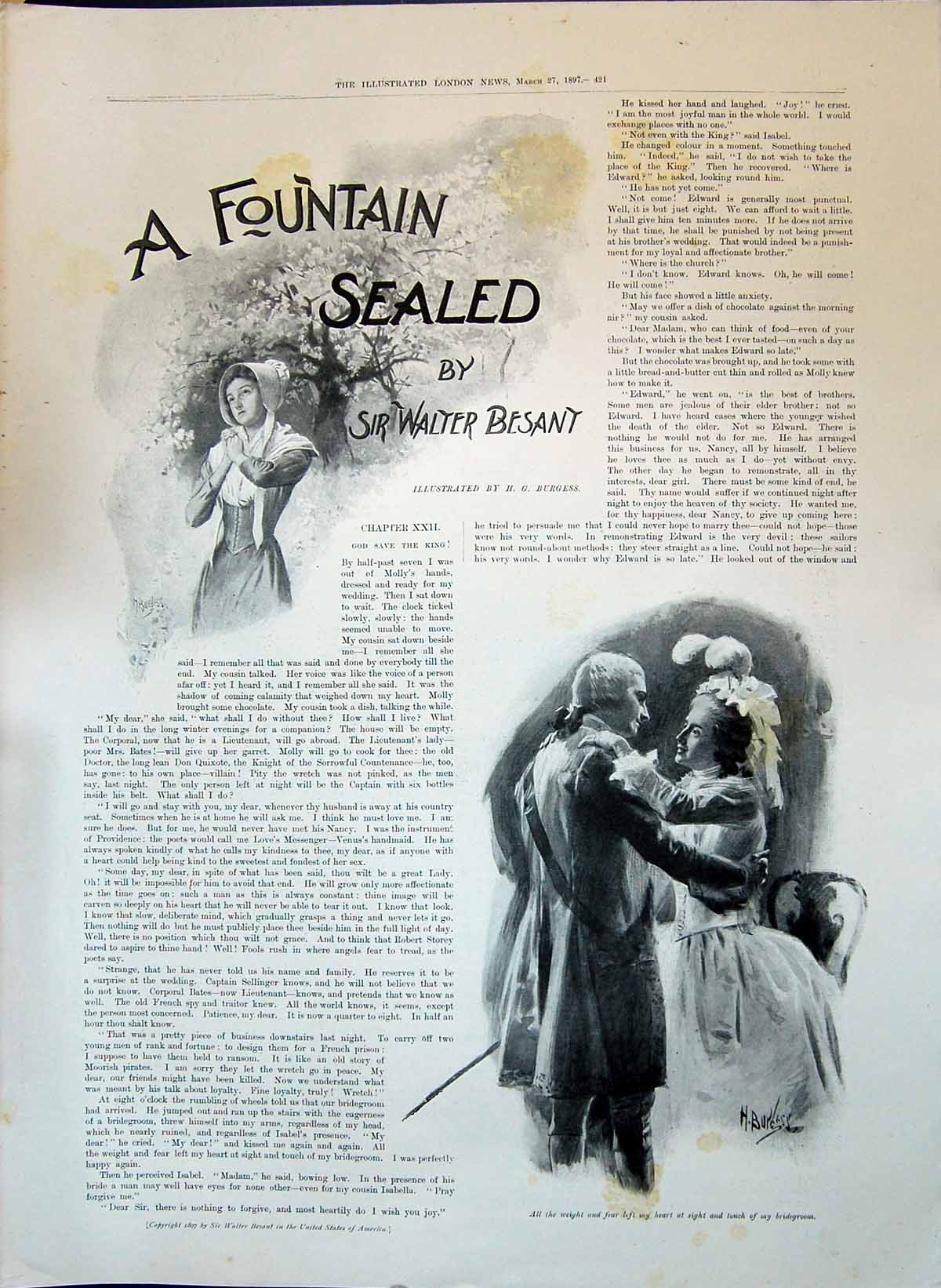 Old 1897 Fountain Sealed By Sir Walter Besant Burgess Illustration St Victorian