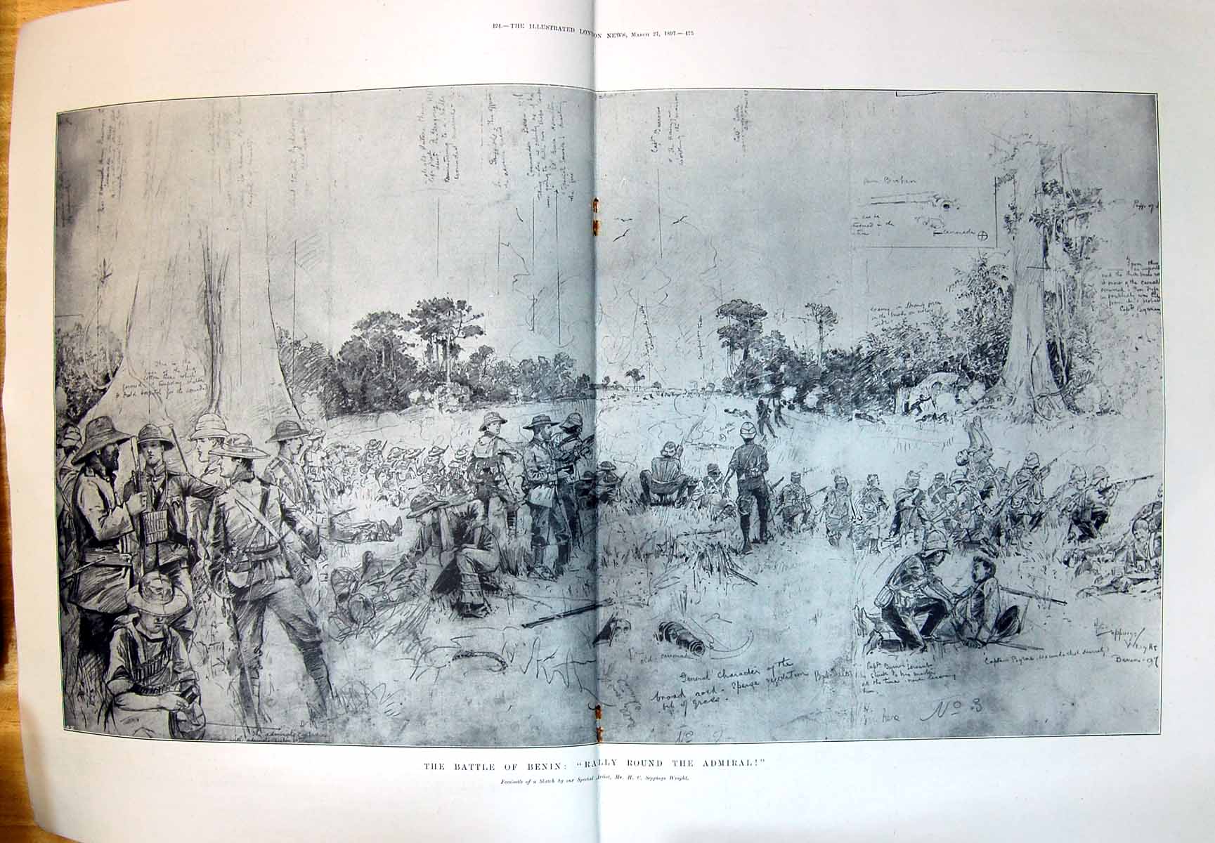 Old 1897 Battle Benin Rally Round The Admiral Seppings Wright Sketch Fa 19th