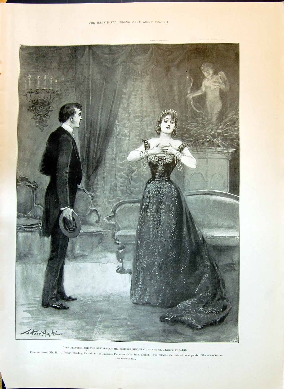 Old 1897 Princess Butterfly Pinero'S Play St. James'S Theatre Hopkins Victorian