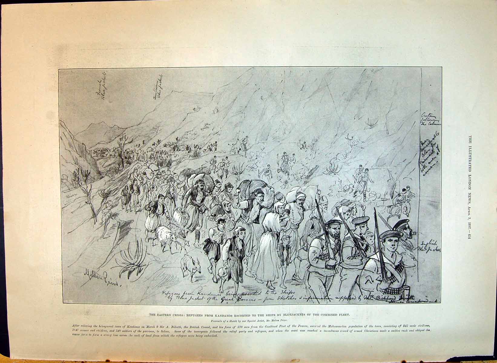 Old 1897 Refugees Kandanos Escorted Ships Canea Ruins Athens Streets Victorian