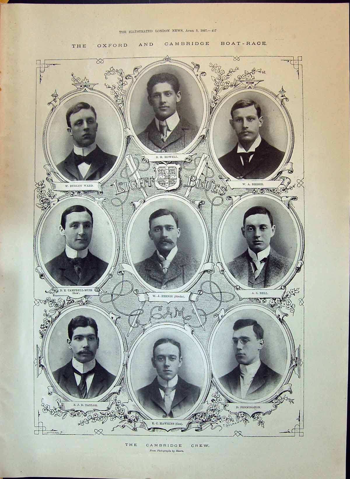 Old 1897 Oxford Cambridge Boat Race Ward Howell Bell Taylor Sissoi Ve Victorian