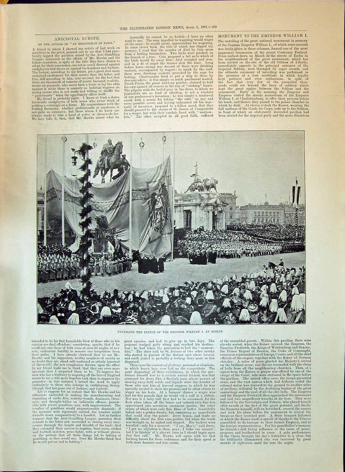 Antique Print 1897 Unveiling Emperor William Statue At Berlin Crowd Outdoor