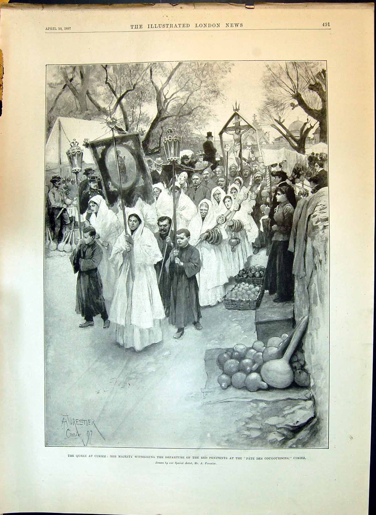 Old Print 1897 Queen At Cimiez Her Majesty Witnessing Departure Red Peni 19th
