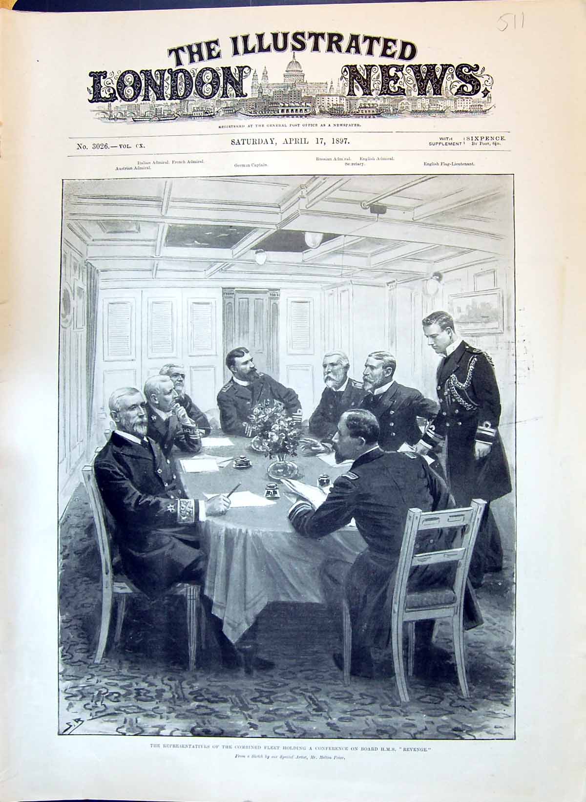 Old Print 1897 Representatives Combined Fleet Hing Conference H.M.S. Rev 19th