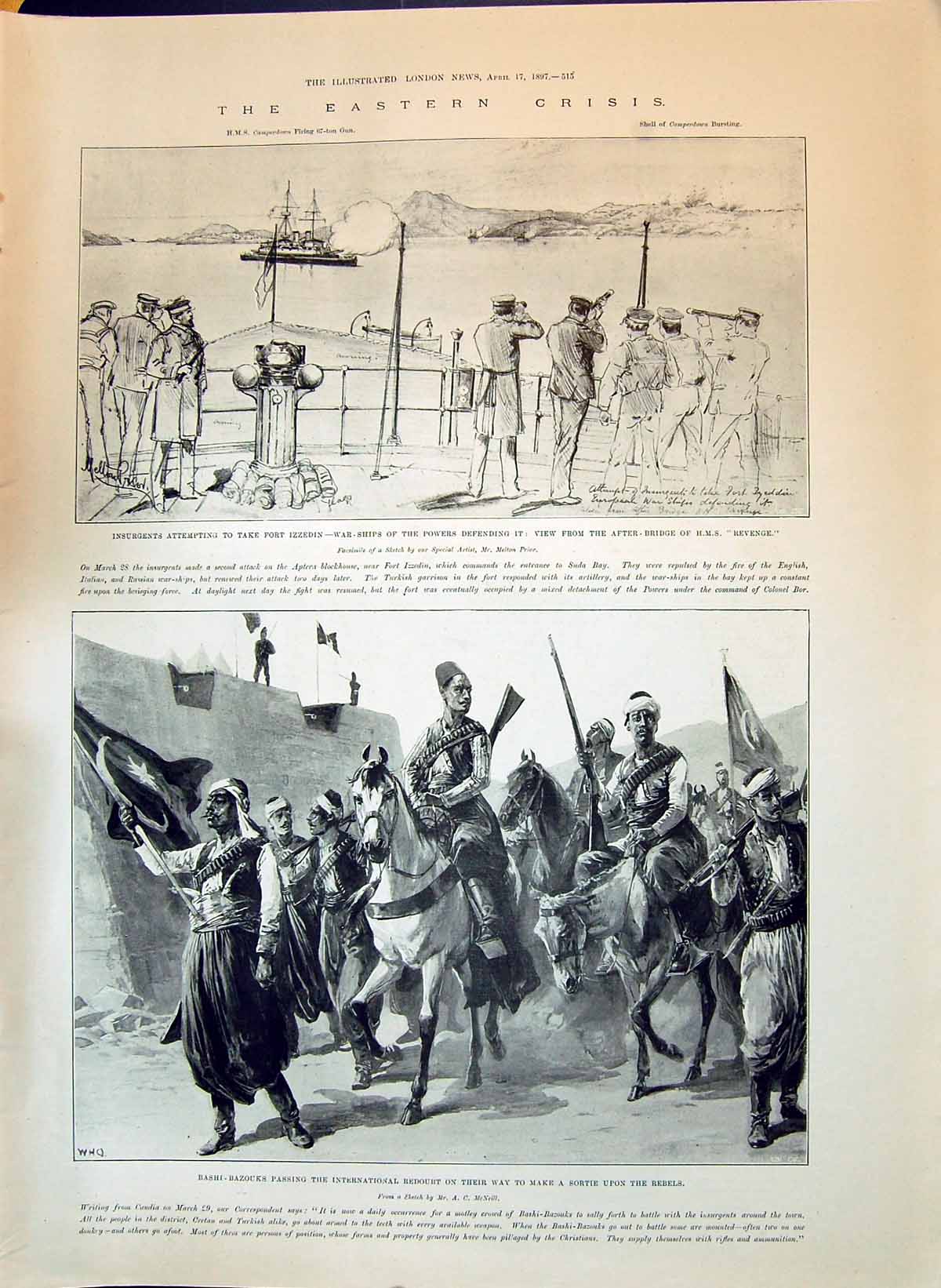 Old 1897 Eastern Crisis War Ships Revenge Insurgents Bashi-Bazouks St Victorian