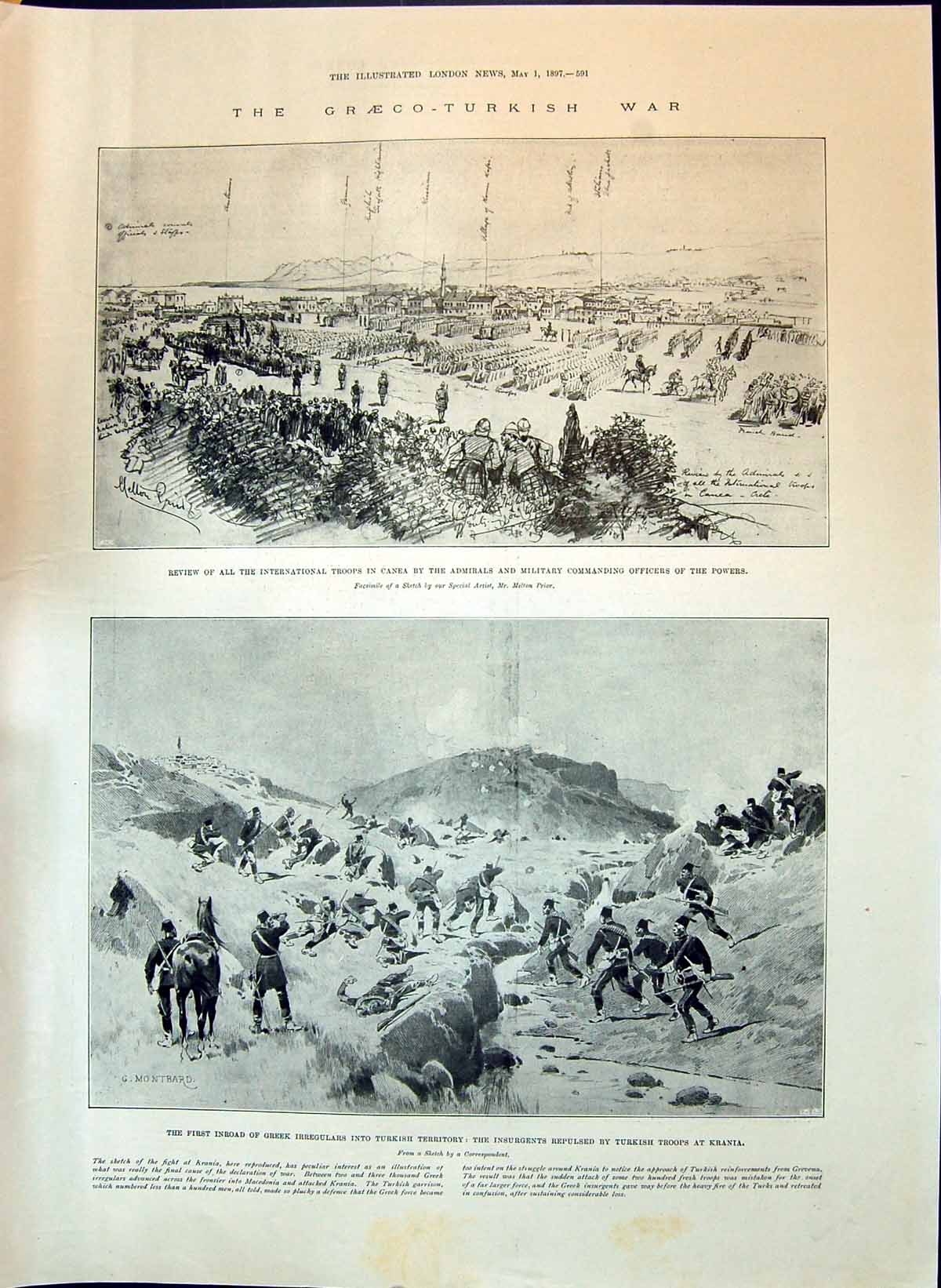 Old 1897 Graeco-Turkish War International Troops Canea Krania Greek W Victorian